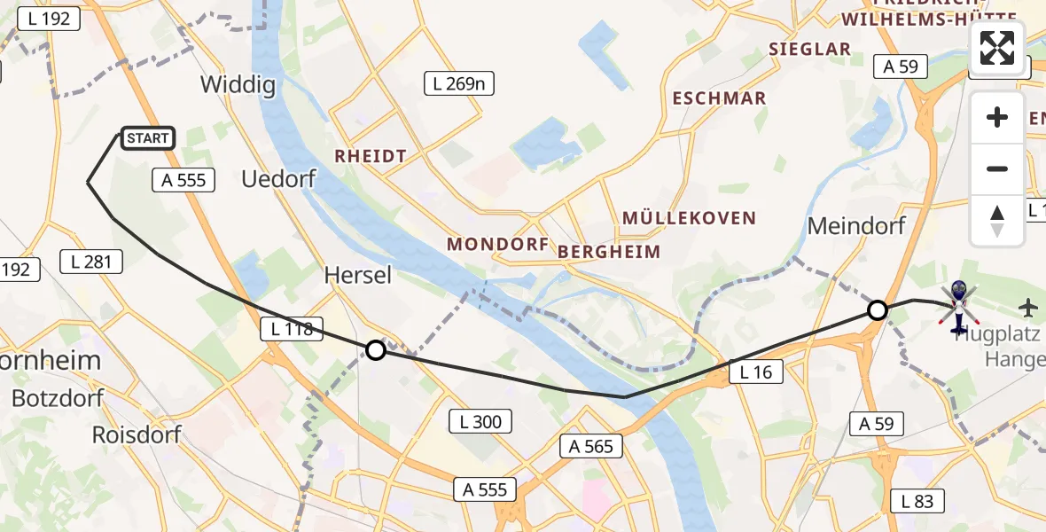 Flugroute Polizeihubschrauber Bornheim - Sankt Augustin, 20 Mai 2026, 09:21