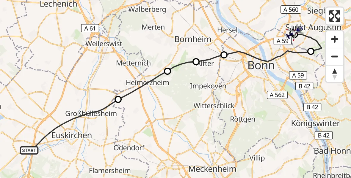 Flugroute Polizeihubschrauber Euskirchen - Bonn-Hangelar Flugplatz, 20 Mai 2026, 09:23