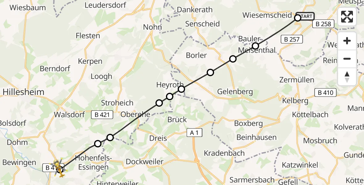 Flugroute Ambulanzhubschrauber Nürburg - Rockeskyll, 20 Mai 2026, 09:25