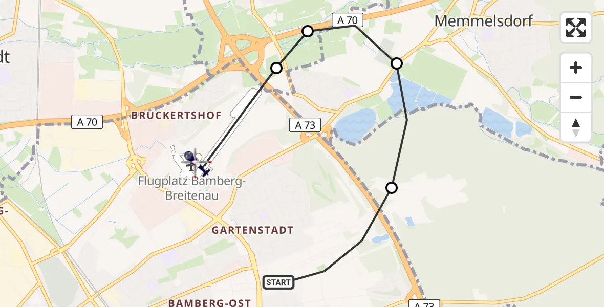 Flugroute Polizeihubschrauber Bamberg - Bamberg-Breitenau Flugplatz, 20 Mai 2026, 09:26