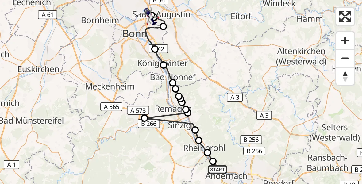 Flugroute Polizeihubschrauber Leutesdorf - Sankt Augustin, 20 Mai 2026, 09:27