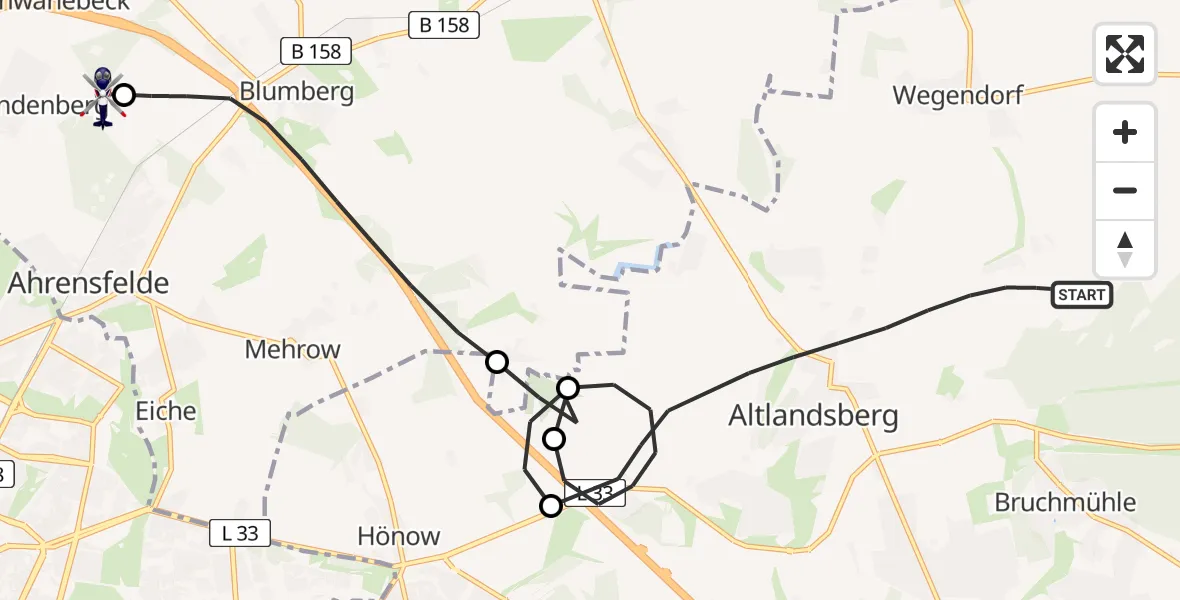 Flugroute Polizeihubschrauber Altlandsberg - Ahrensfelde Hubschrauberlandeplatz, 20 Mai 2026, 09:28