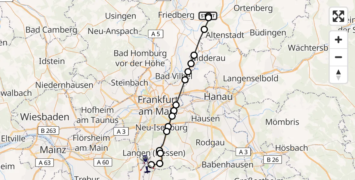 Flugroute Polizeihubschrauber Flugplatz Reichelsheim - Flughafen Frankfurt-Egelsbach, 20 Mai 2026, 09:29
