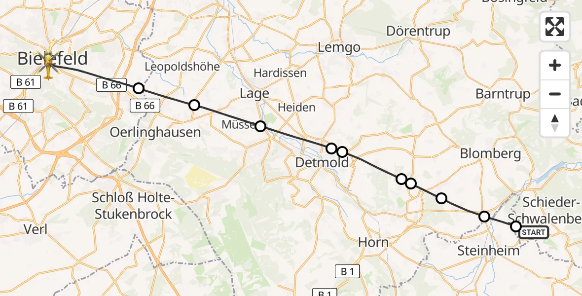 Flugroute Rettungshubschrauber Schieder-Schwalenberg - Bielefeld, 20 Mai 2026, 09:29