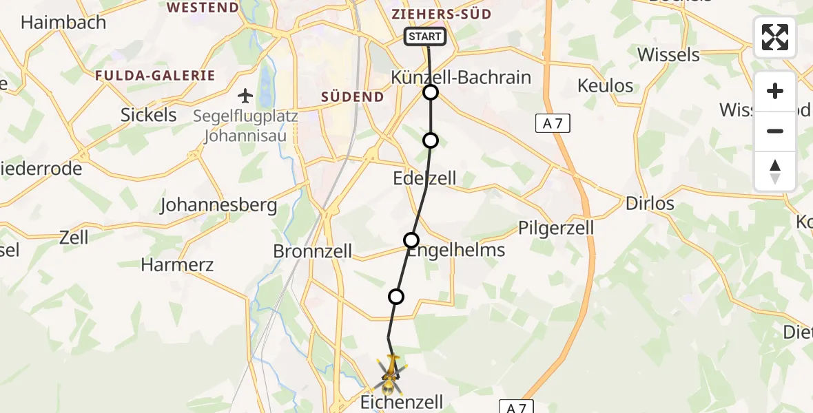 Flugroute Rettungshubschrauber Fulda Hospital - Eichenzell, 20 Mai 2026, 09:34