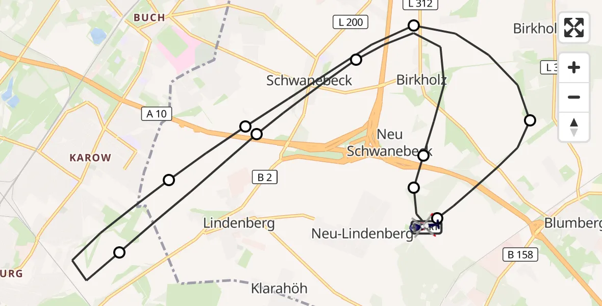 Flugroute Polizeihubschrauber Ahrensfelde Hubschrauberlandeplatz - Ahrensfelde Hubschrauberlandeplatz, 20 Mai 2026, 09:36