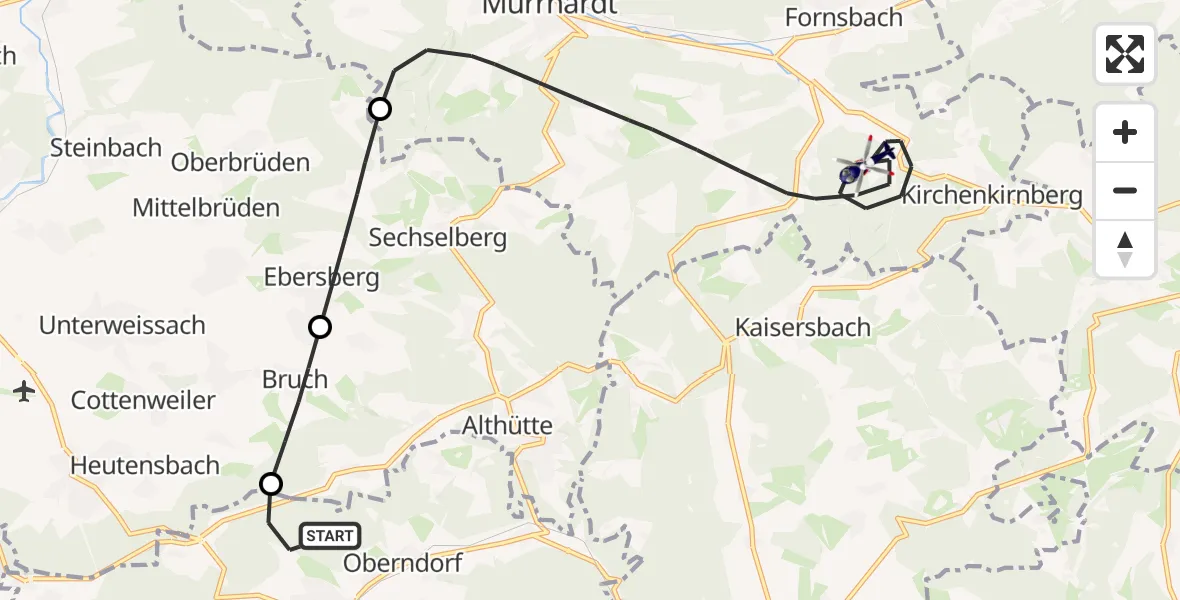 Flugroute Polizeihubschrauber Rudersberg - Murrhardt, 20 Mai 2026, 09:42