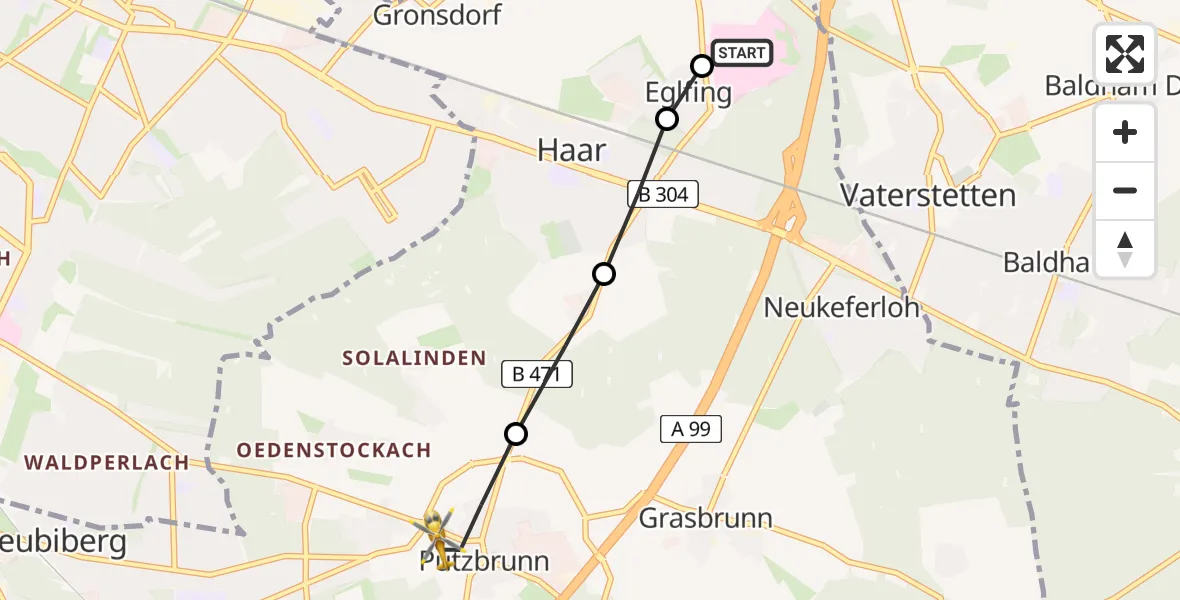 Flugroute Rettungshubschrauber Haar Hospital - Putzbrunn, 20 Mai 2026, 09:54