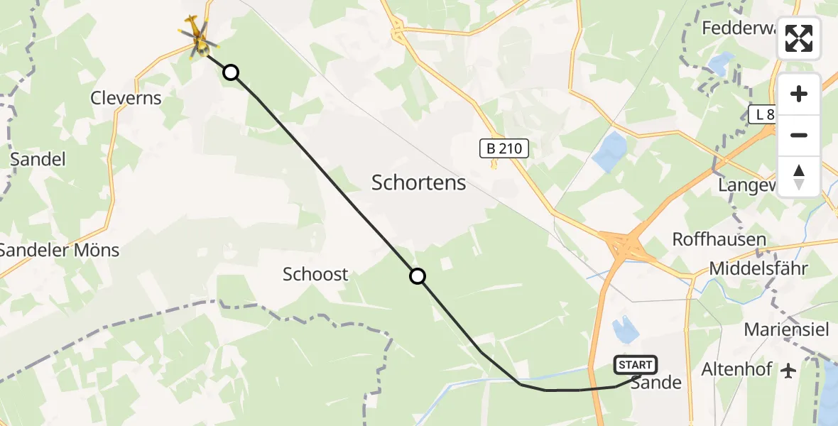Flugroute Rettungshubschrauber Sande - Jever, 20 Mai 2026, 10:02