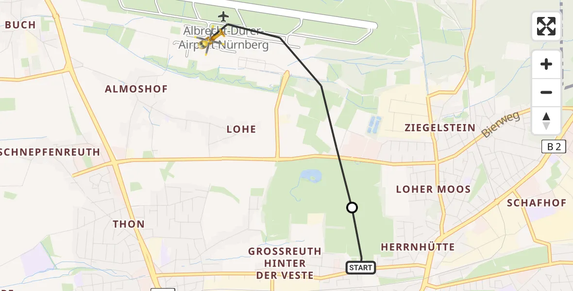 Flugroute Ambulanzhubschrauber Nürnberg - Flughafen Nuremberg, 20 Mai 2026, 10:14