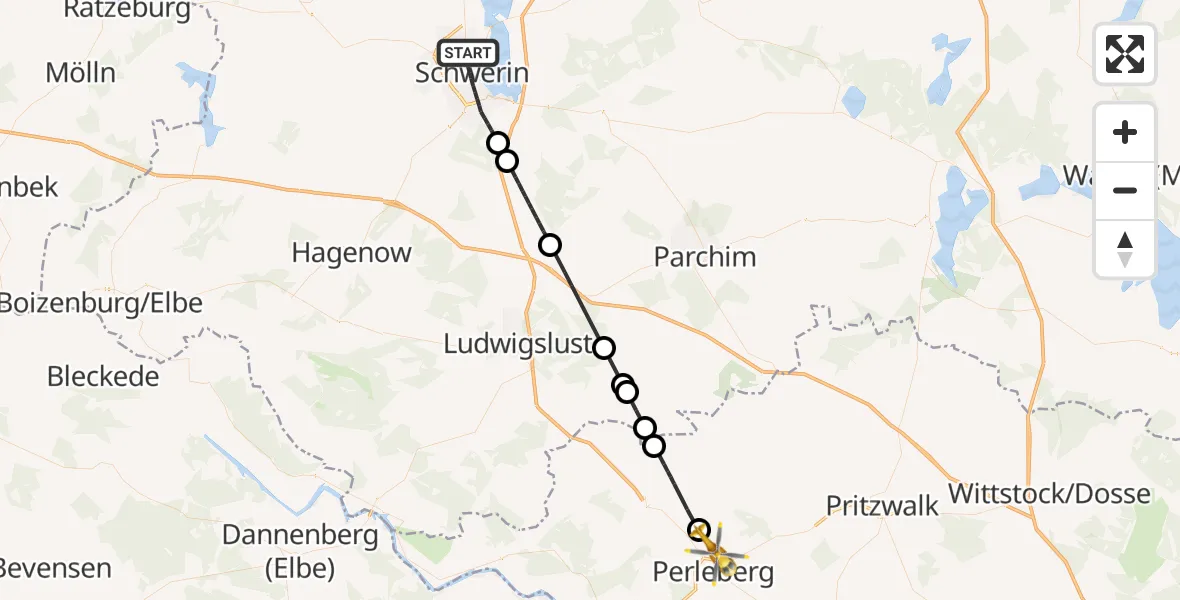Flugroute Rettungshubschrauber Schwerin - Perleberg, 20 Mai 2026, 10:19