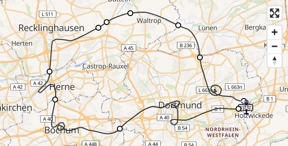 Flugroute Polizeihubschrauber Dortmund Flughafen - Dortmund Flughafen, 20 Mai 2026, 10:22