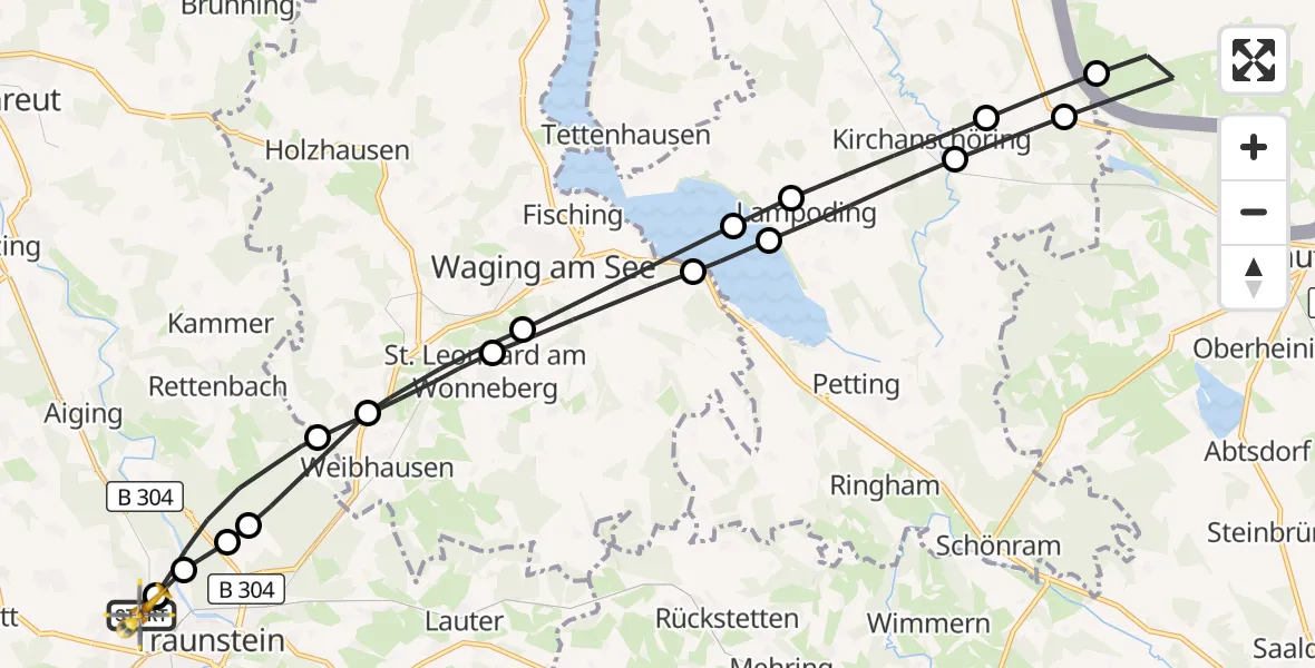 Flugroute Rettungshubschrauber Traunstein Hospital - Traunstein Hospital, 20 Mai 2026, 10:27