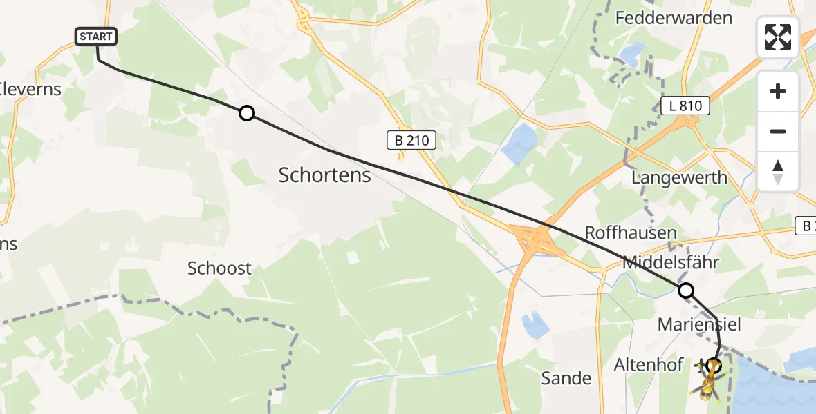Flugroute Rettungshubschrauber Jever - JadeWeser Flughafen, 20 Mai 2026, 10:29