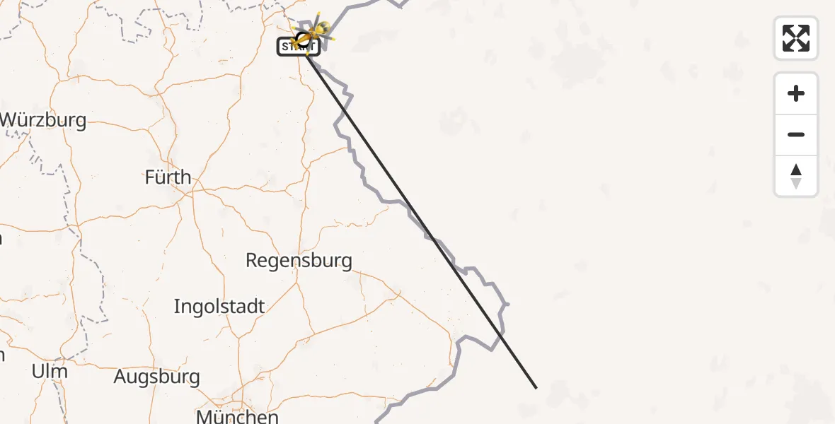 Flugroute Rettungshubschrauber Schönwald - Rehau, 20 Mai 2026, 10:32