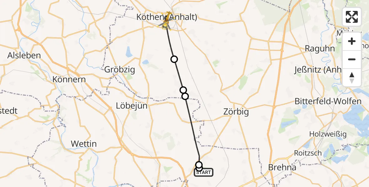 Flugroute Rettungshubschrauber Halle-Oppin Flugplatz - Köthen (Anhalt), 20 Mai 2026, 10:34