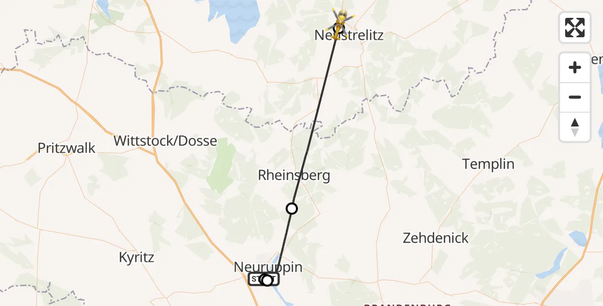 Flugroute Rettungshubschrauber Rupin Hospital - Neustrelitz, 20 Mai 2026, 10:42