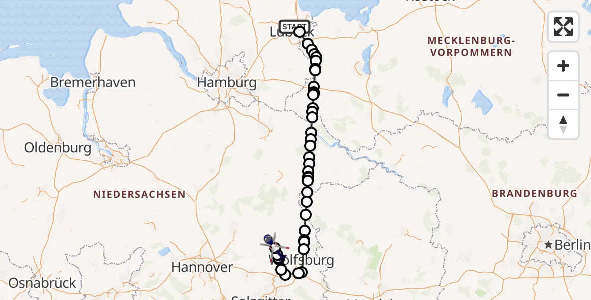 Flugroute Polizeihubschrauber Lübeck - Gifhorn Bundespolizei Hubschrauberlandeplatz, 20 Mai 2026, 10:43