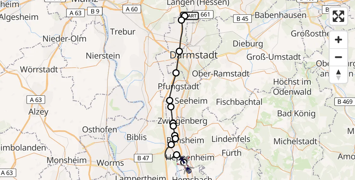 Flugroute Polizeihubschrauber Flughafen Frankfurt-Egelsbach - Segelflugplatz Heppenheim, 20 Mai 2026, 10:44