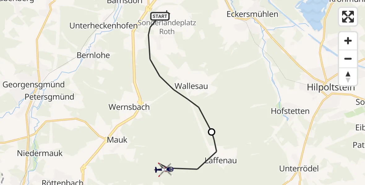 Flugroute Polizeihubschrauber Roth - Heideck, 20 Mai 2026, 10:48