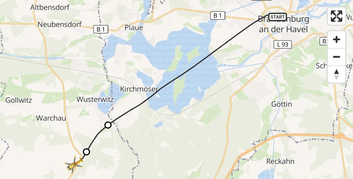 Flugroute Rettungshubschrauber Brandenburg an der Havel - Rosenau, 20 Mai 2026, 10:53