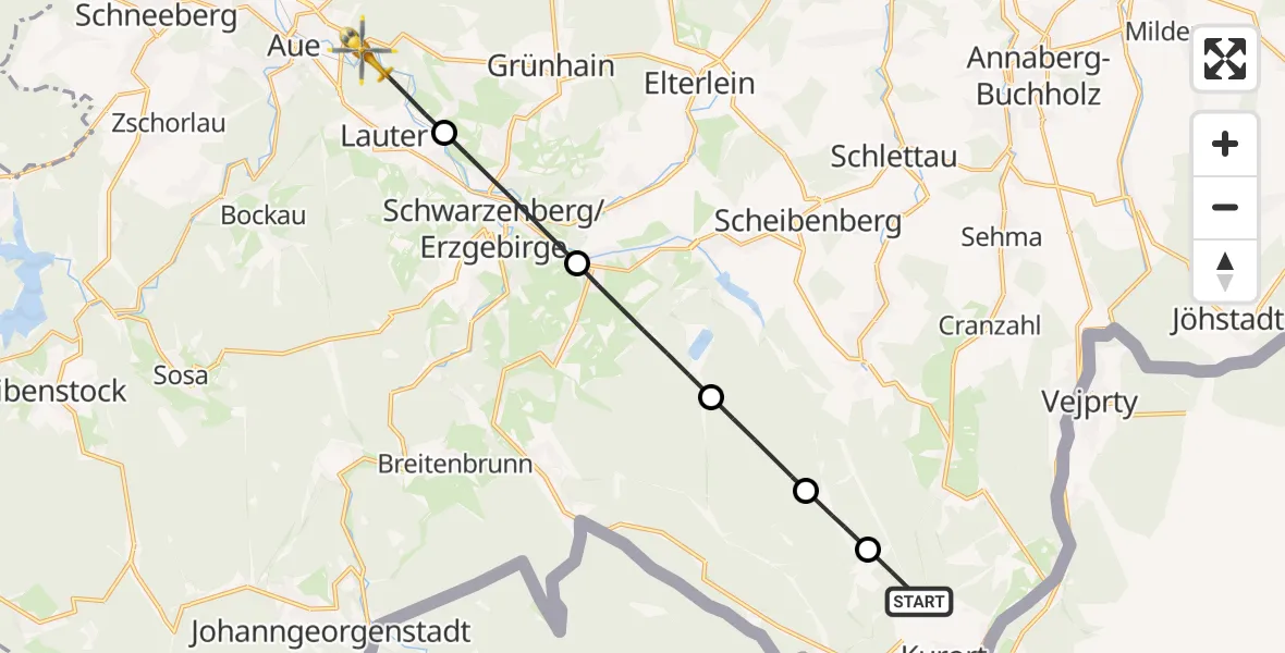Flugroute Rettungshubschrauber Oberwiesenthal - Lauter-Bernsbach, 20 Mai 2026, 10:55