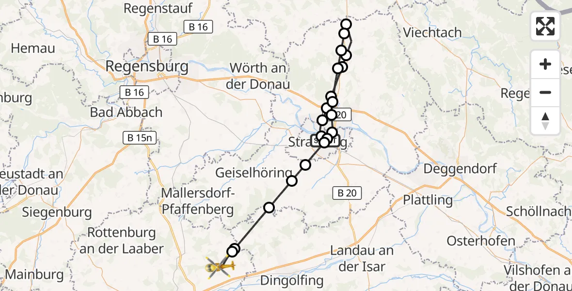 Flugroute Rettungshubschrauber Sankt Elisabeth Hospital Straubing - Postau, 20 Mai 2026, 10:59