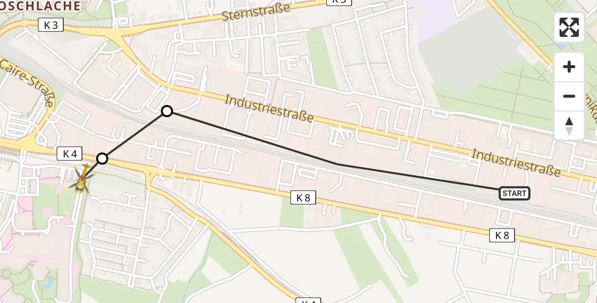 Flugroute Rettungshubschrauber Ludwigshafen am Rhein - Ludwigshafen Accident Hospital, 20 Mai 2026, 11:05
