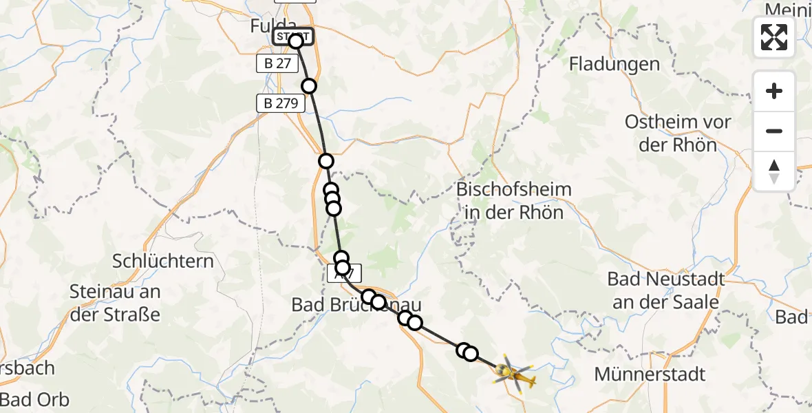 Flugroute Rettungshubschrauber Fulda Hospital - Burkardroth, 20 Mai 2026, 11:07