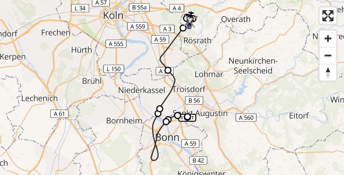 Flugroute Polizeihubschrauber Sankt Augustin - Rösrath, 20 Mai 2026, 11:11