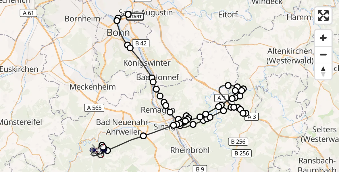 Flugroute Polizeihubschrauber Sankt Augustin - Rech, 20 Mai 2026, 11:11