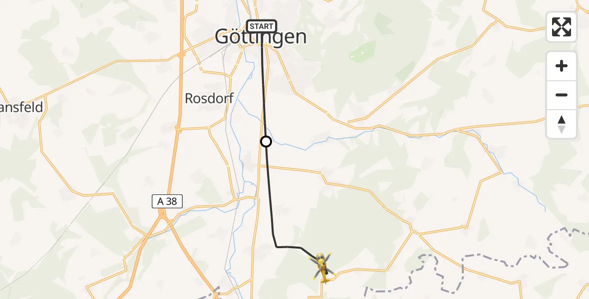 Flugroute Rettungshubschrauber Göttingen - Friedland, 20 Mai 2026, 11:12