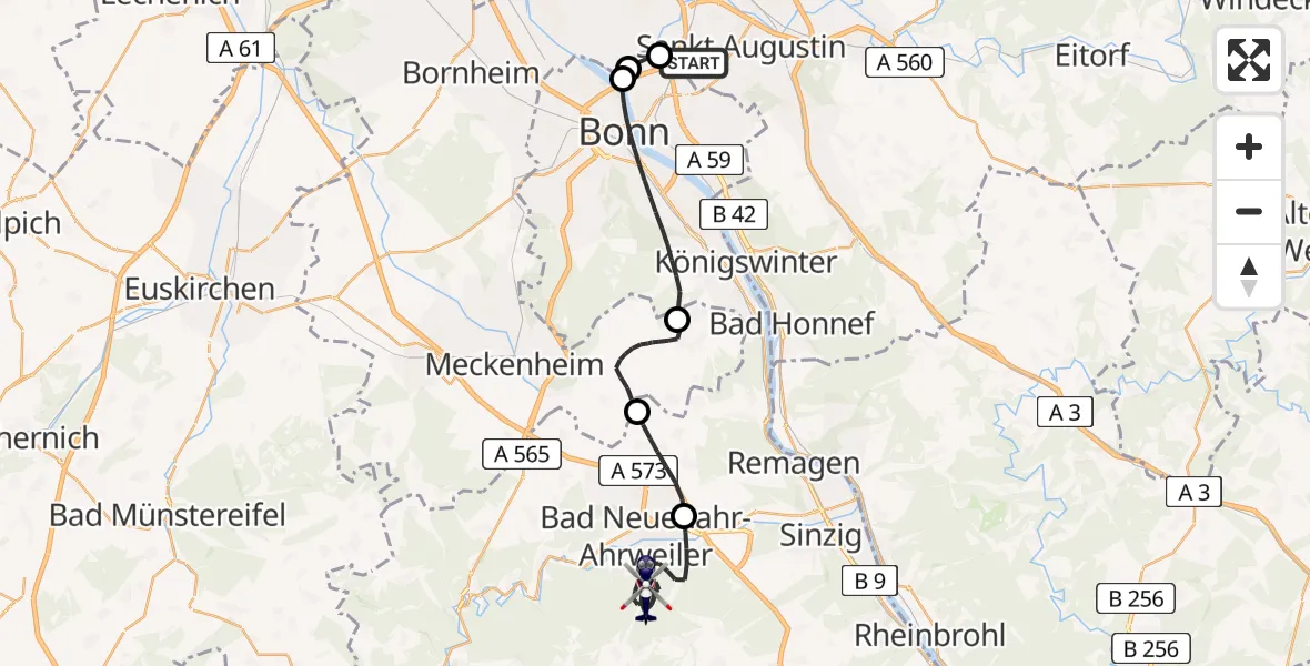 Flugroute Polizeihubschrauber Sankt Augustin - Bad Neuenahr-Ahrweiler, 20 Mai 2026, 11:12