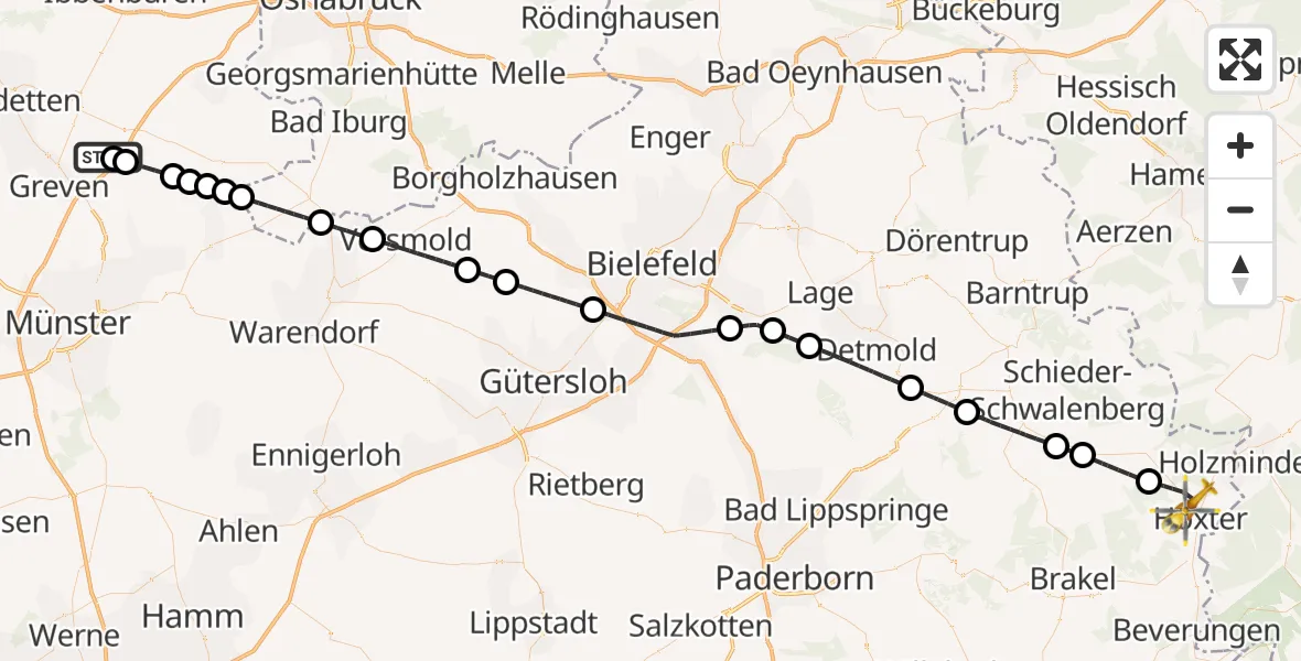 Flugroute Ambulanzhubschrauber Christoph  Westfalen-ADAC - Höxter, 20 Mai 2026, 11:21