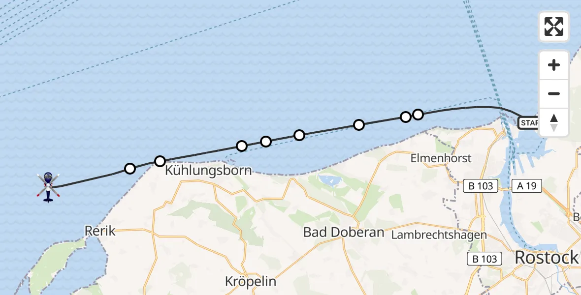 Flugroute Polizeihubschrauber Rostock - Rerik, 20 Mai 2026, 11:25