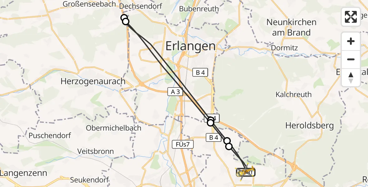 Flugroute Ambulanzhubschrauber Flughafen Nuremberg - Flughafen Nuremberg, 20 Mai 2026, 11:27