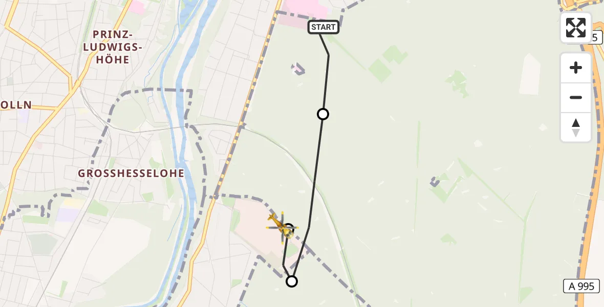 Flugroute Rettungshubschrauber ADAC Air Rescue Center Hubschrauberlandeplatz (Christoph 1) - Perlacher Forst, 20 Mai 2026, 11:27