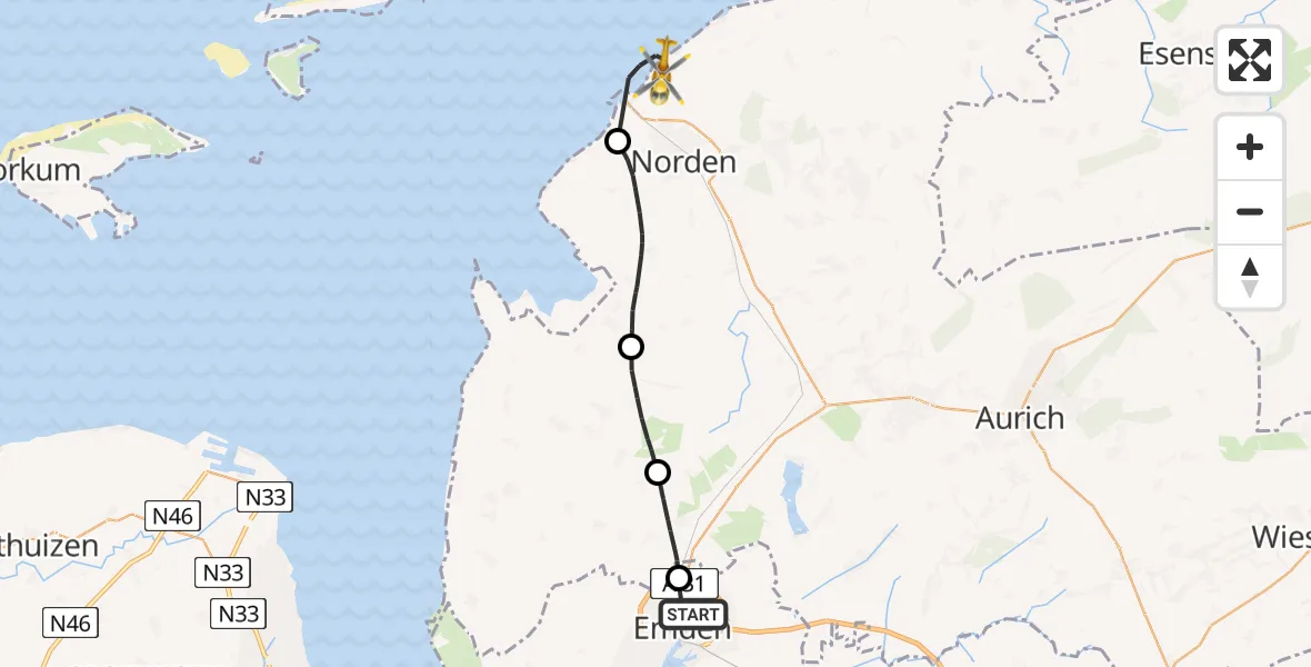 Flugroute Ambulanzhubschrauber Emden - Noordzee, 20 Mai 2026, 11:32