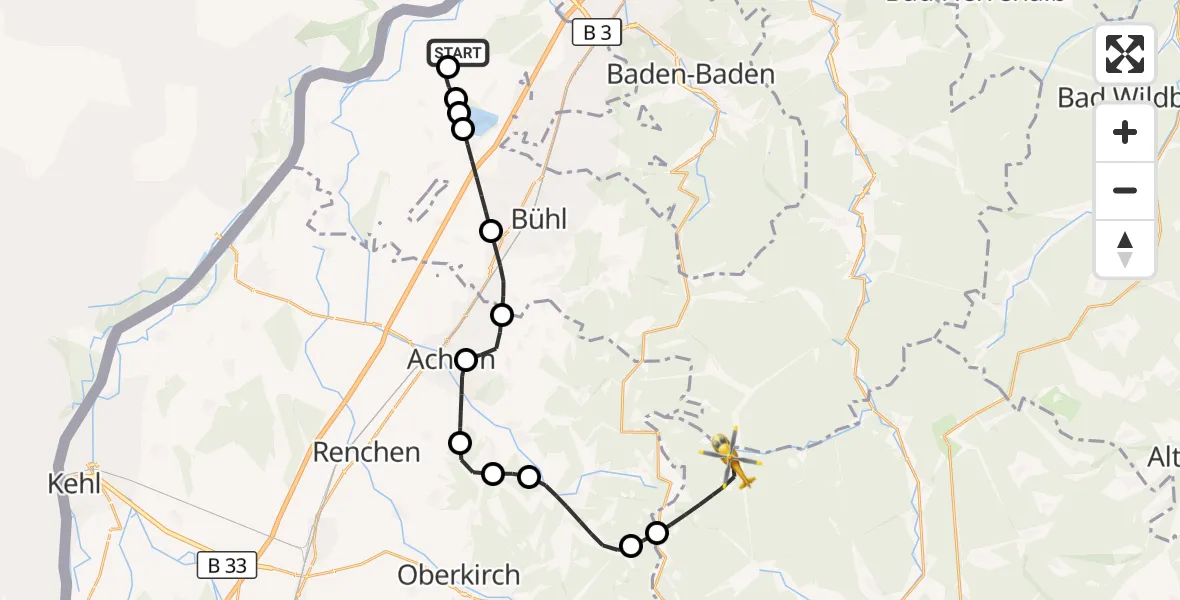 Flugroute Rettungshubschrauber Karlsruhe Baden-Baden Flughafen - Baiersbronn, 20 Mai 2026, 11:37