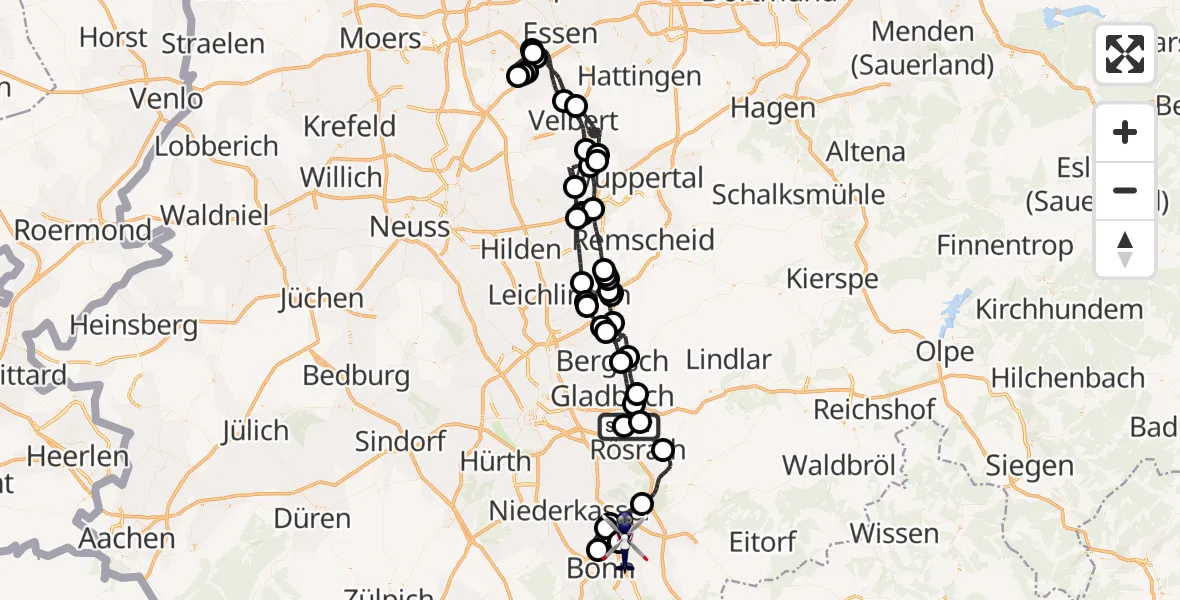 Flugroute Polizeihubschrauber Rösrath - Sankt Augustin, 20 Mai 2026, 11:49