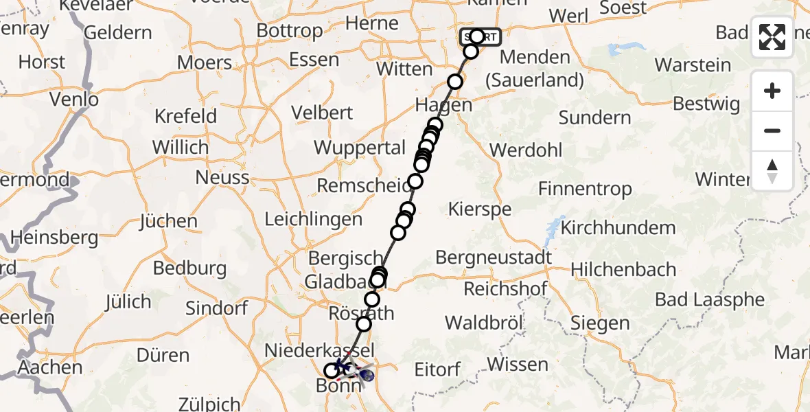 Flugroute Polizeihubschrauber Dortmund Flughafen - Sankt Augustin, 20 Mai 2026, 11:52