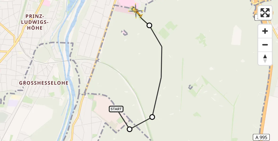 Flugroute Rettungshubschrauber Perlacher Forst - ADAC Air Rescue Center Hubschrauberlandeplatz (Christoph 1), 20 Mai 2026, 11:57