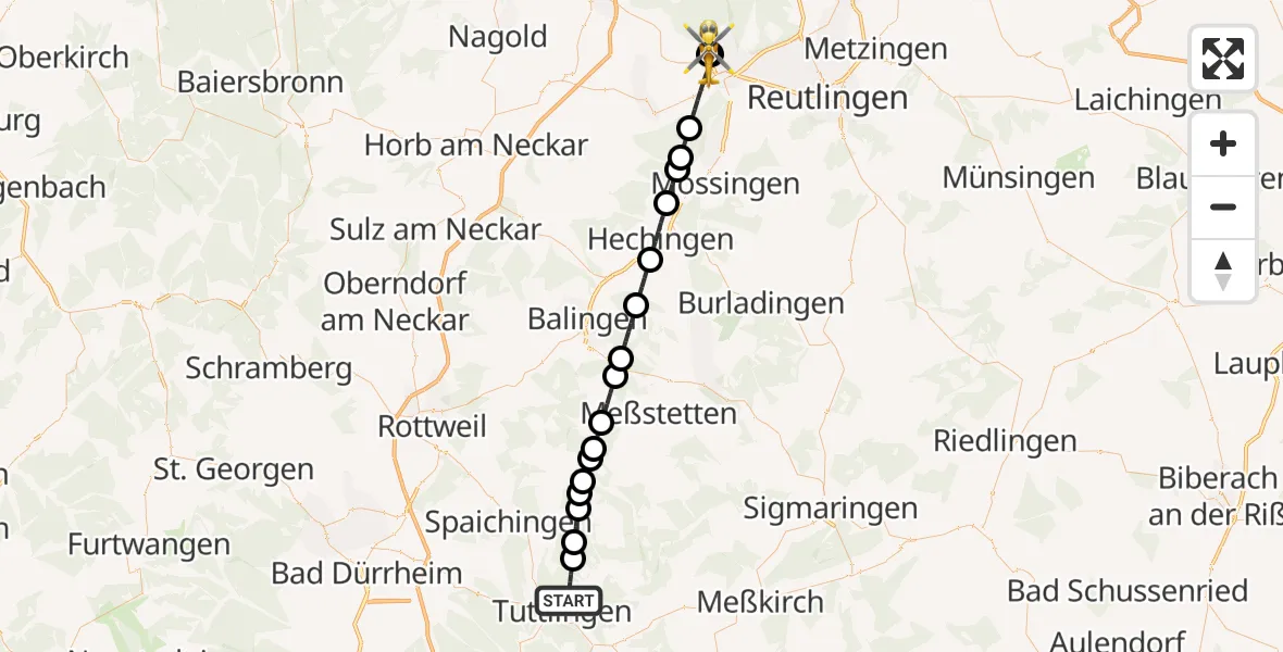 Flugroute Ambulanzhubschrauber Tuttlingen - Tübingen Trauma Hospital, 20 Mai 2026, 12:01