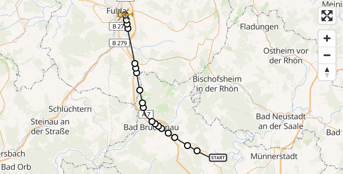 Flugroute Rettungshubschrauber Burkardroth - Fulda Hospital, 20 Mai 2026, 12:07