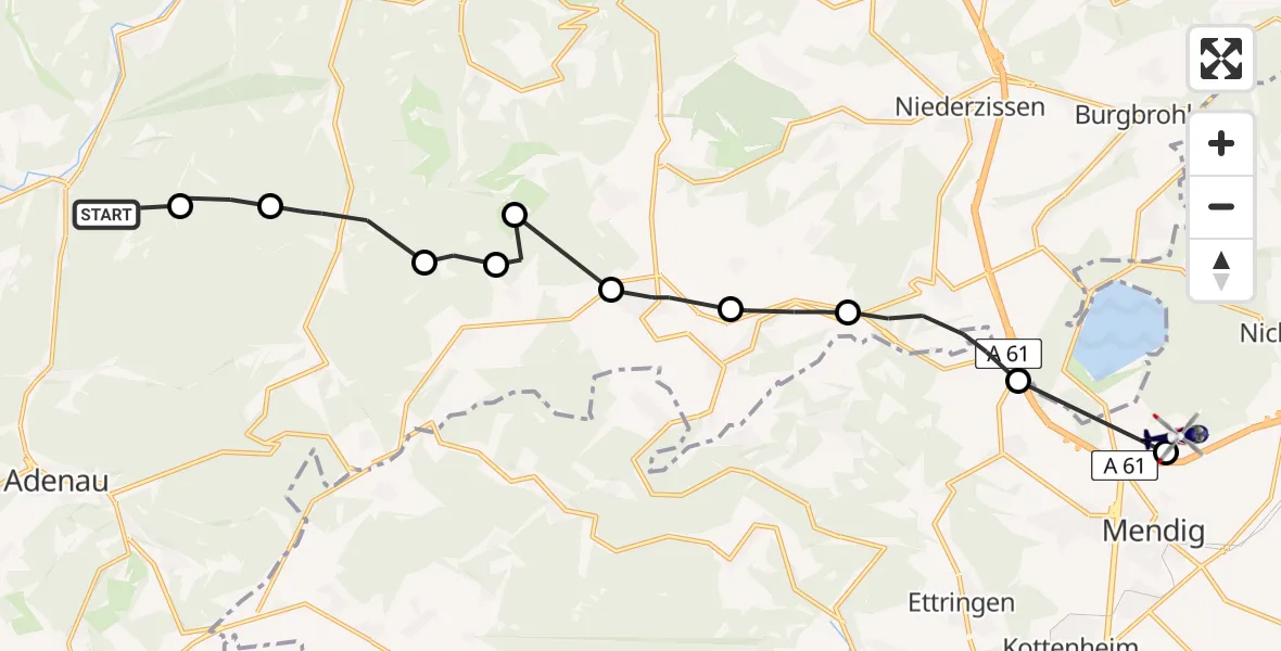 Flugroute Polizeihubschrauber Dümpelfeld - Mendig, 20 Mai 2026, 12:15
