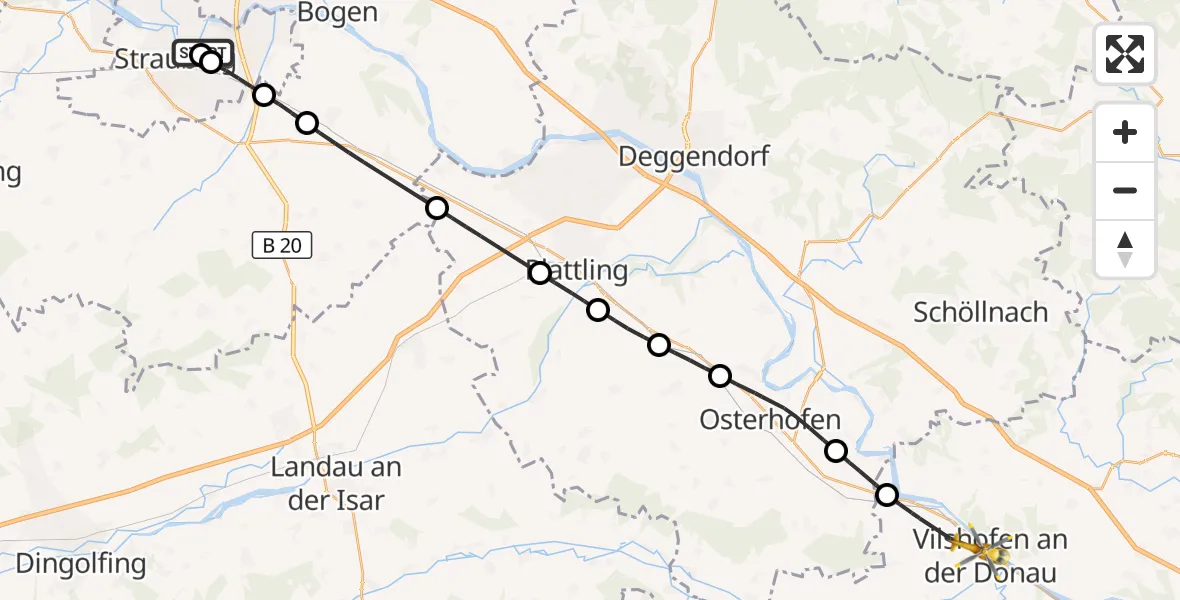 Flugroute Rettungshubschrauber Sankt Elisabeth Hospital Straubing - Vilshofen an der Donau, 20 Mai 2026, 12:15