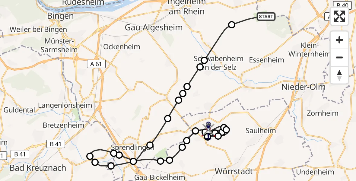Flugroute Polizeihubschrauber Mainz-Finthen Flugplatz - Partenheim, 20 Mai 2026, 12:25