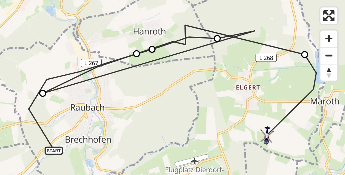 Flugroute Polizeihubschrauber Raubach - Dierdorf, 20 Mai 2026, 12:29