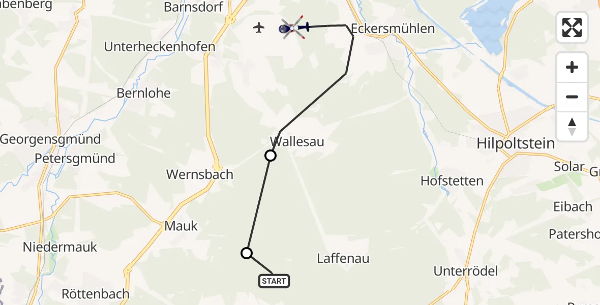 Flugroute Polizeihubschrauber Heideck - Roth, 20 Mai 2026, 12:31