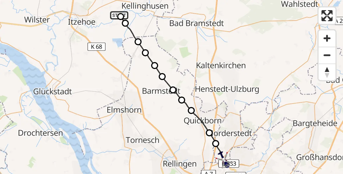 Flugroute Polizeihubschrauber Lohbarbek - Norderstedt, 20 Mai 2026, 12:34